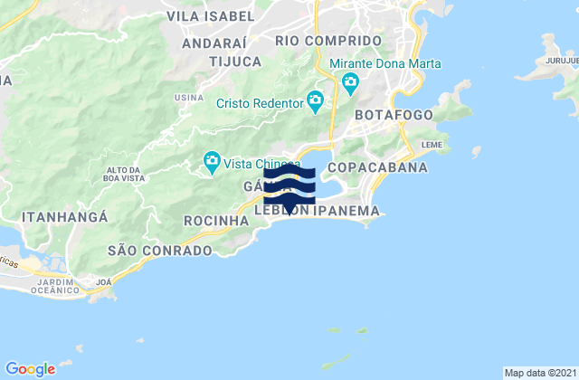 Mapa da tábua de marés em Praia do Leblon, Brazil