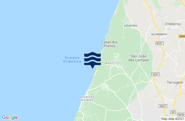 Mapa da tábua de marés em Praia do Magoito, Portugal