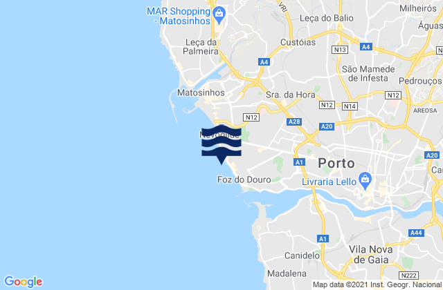 Mapa da tábua de marés em Praia do Molhe, Portugal