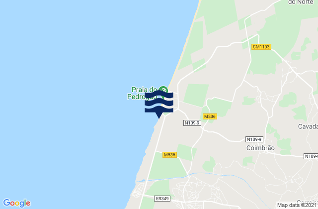 Mapa da tábua de marés em Praia do Pedrogão, Portugal