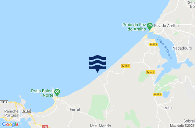 Mapa da tábua de marés em Praia do Pico da Antena, Portugal
