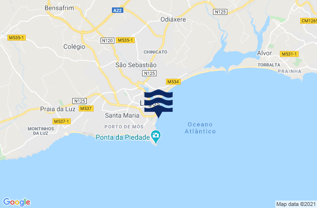 Mapa da tábua de marés em Praia do Pinhão, Portugal