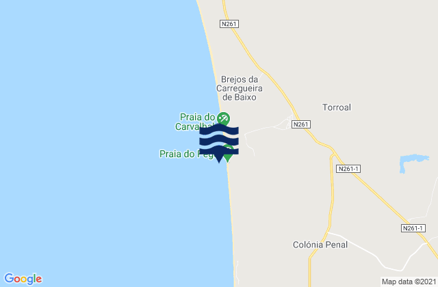 Mapa da tábua de marés em Praia do Pêgo, Portugal
