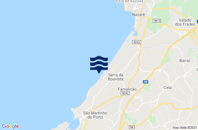 Mapa da tábua de marés em Praia do Salgado, Portugal