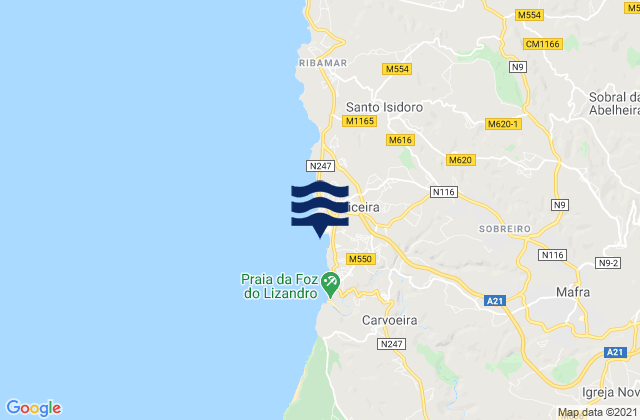 Mapa da tábua de marés em Praia do Sul, Portugal