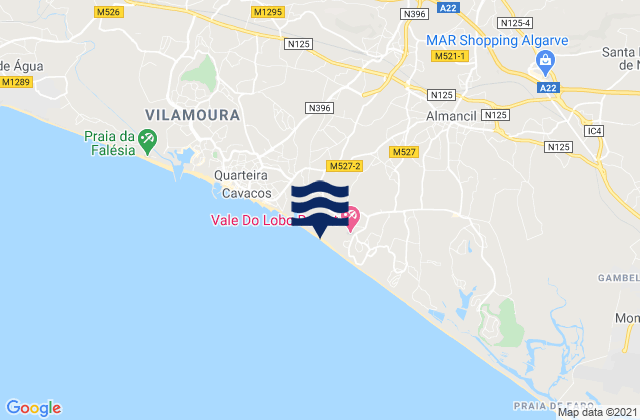 Mapa da tábua de marés em Praia do Trafal, Portugal
