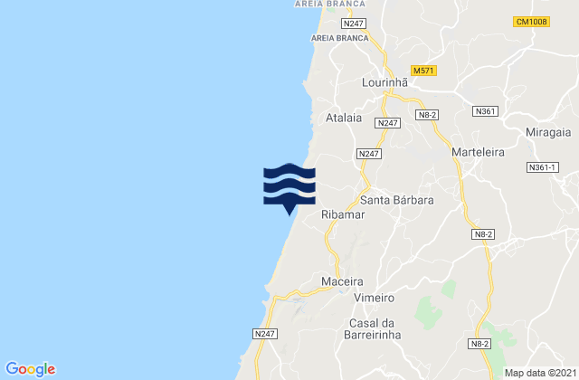 Mapa da tábua de marés em Praia do Valmitão, Portugal
