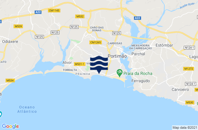 Mapa da tábua de marés em Praia do Vau, Portugal