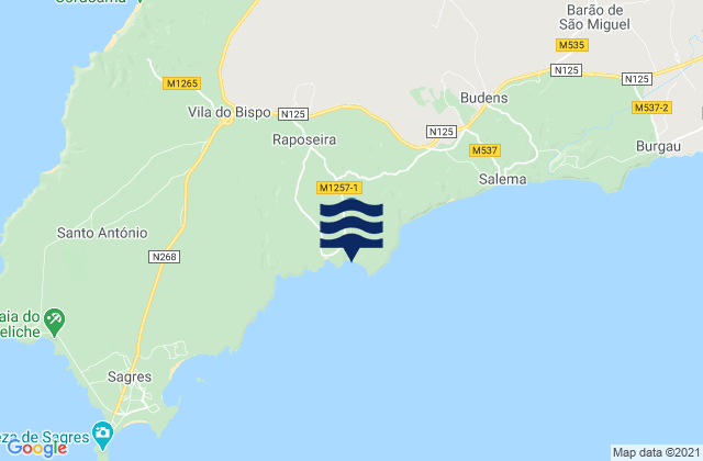 Mapa da tábua de marés em Praia do Zavial, Portugal