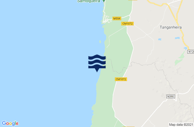 Mapa da tábua de marés em Praia dos Aivados, Portugal