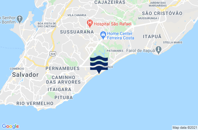 Mapa da tábua de marés em Praia dos Artistas, Brazil