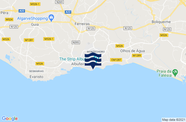 Mapa da tábua de marés em Praia dos Aveiros, Portugal