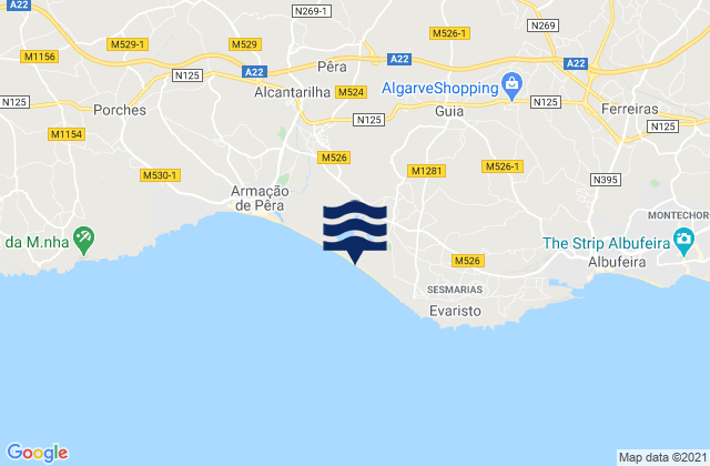 Mapa da tábua de marés em Praia dos Salgados, Portugal