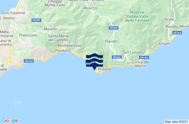 Mapa da tábua de marés em Praiano, Italy