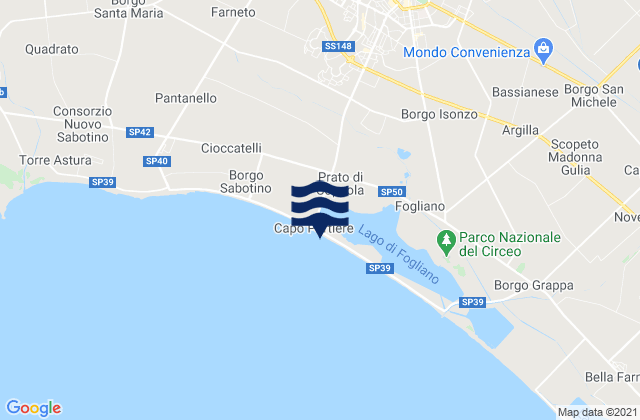 Mapa da tábua de marés em Prato di Coppola, Italy