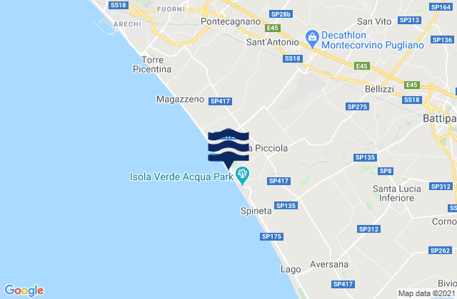 Mapa da tábua de marés em Pratole, Italy