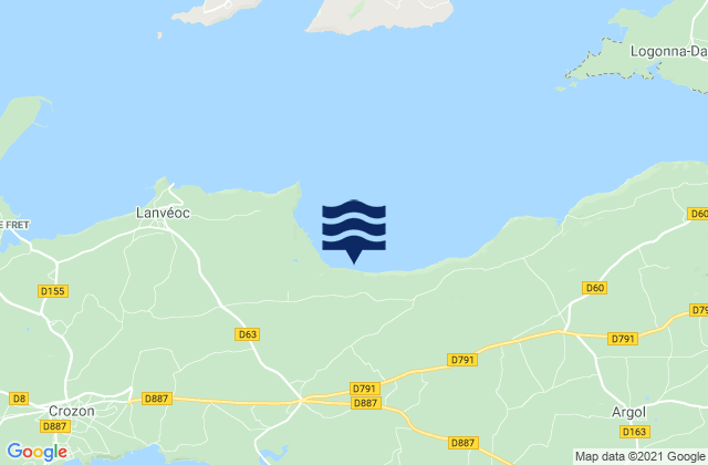 Mapa da tábua de marés em Presqu'île de Crozon, France