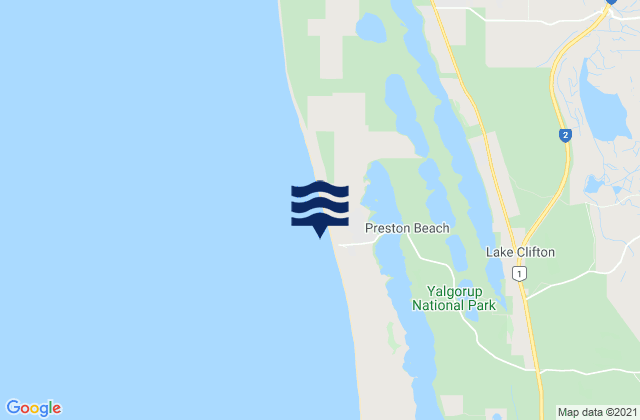 Mapa da tábua de marés em Preston Beach, Australia