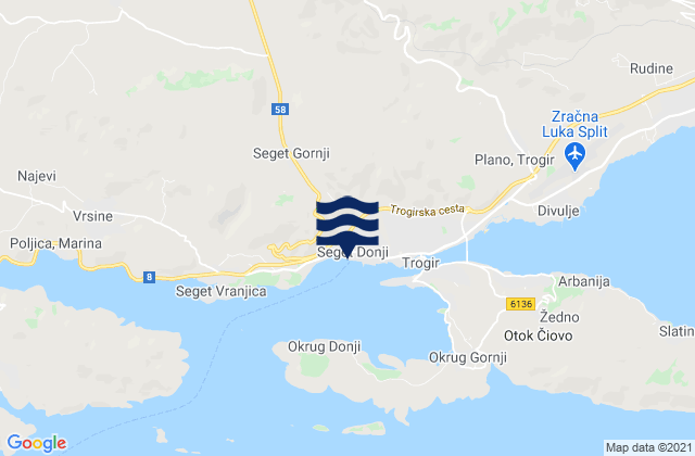 Mapa da tábua de marés em Prgomet, Croatia