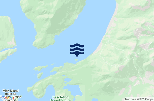 Mapa da tábua de marés em Prideaux Haven, Canada