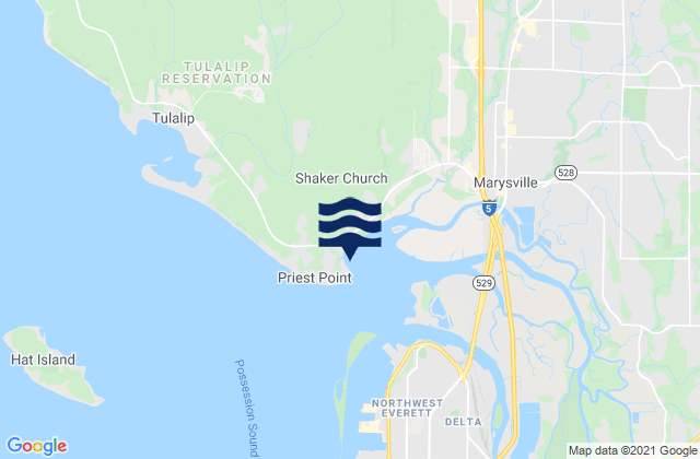 Mapa da tábua de marés em Priest Point, United States