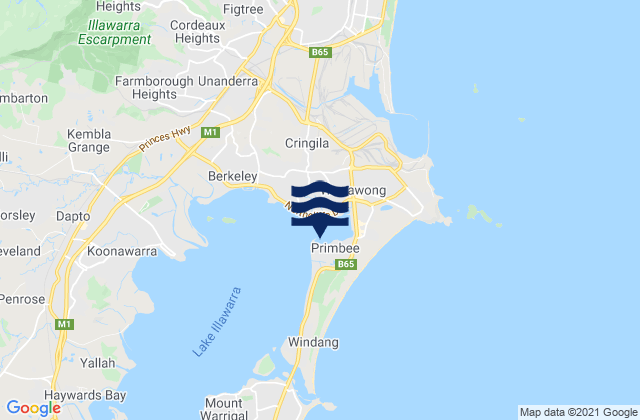 Mapa da tábua de marés em Primbee Bay, Australia