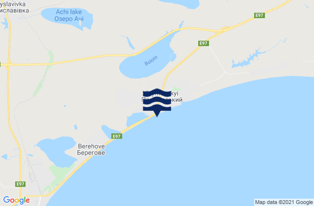 Mapa da tábua de marés em Primorskiy, Ukraine