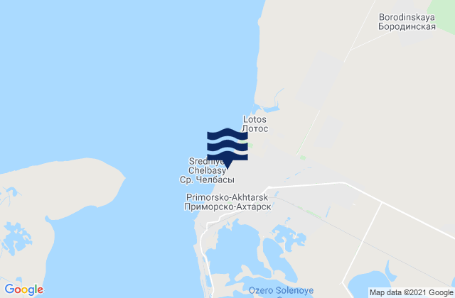 Mapa da tábua de marés em Primorsko-Akhtarsk, Russia