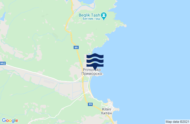 Mapa da tábua de marés em Primorsko, Bulgaria