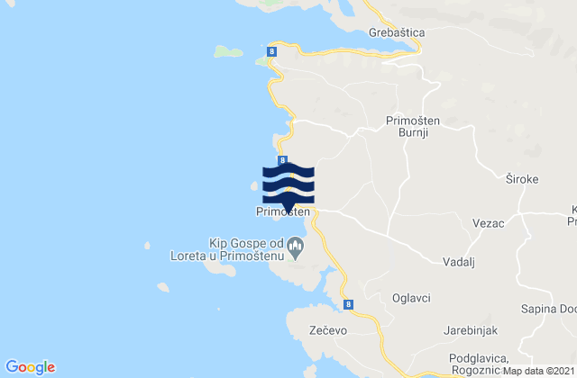 Mapa da tábua de marés em Primošten, Croatia