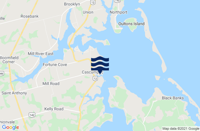 Mapa da tábua de marés em Prince County, Canada
