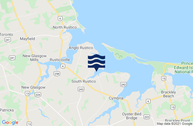 Mapa da tábua de marés em Prince Edward Island, Canada