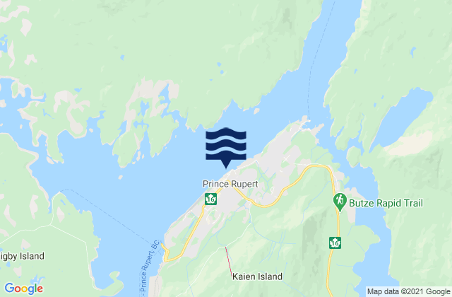 Mapa da tábua de marés em Prince Rupert, Canada