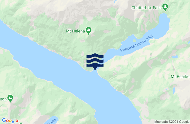 Mapa da tábua de marés em Princess Louisa Inlet, Canada