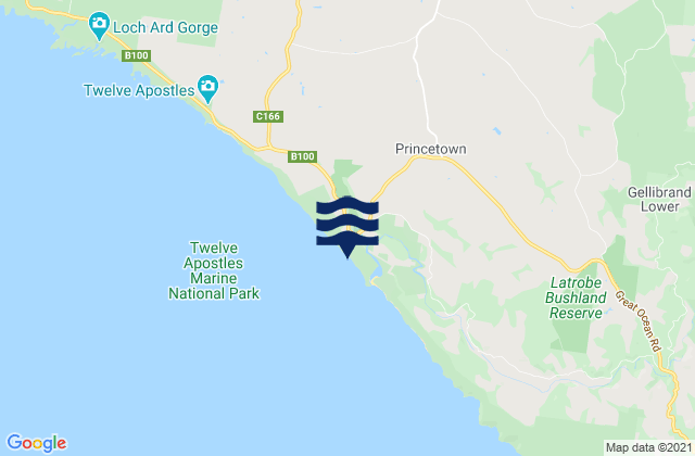 Mapa da tábua de marés em Princetown, Australia
