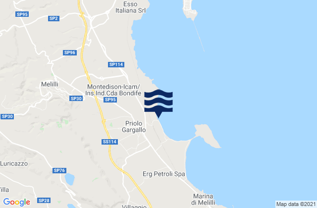 Mapa da tábua de marés em Priolo Gargallo, Italy