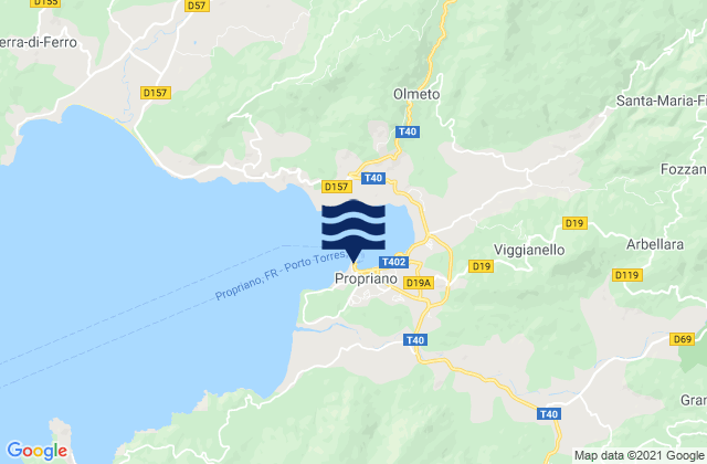 Mapa da tábua de marés em Propriano Port, France