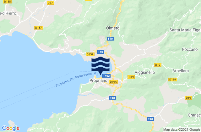 Mapa da tábua de marés em Propriano, France