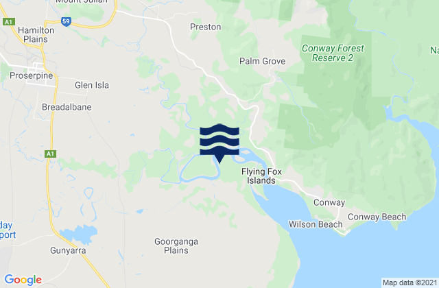 Mapa da tábua de marés em Proserpine, Australia
