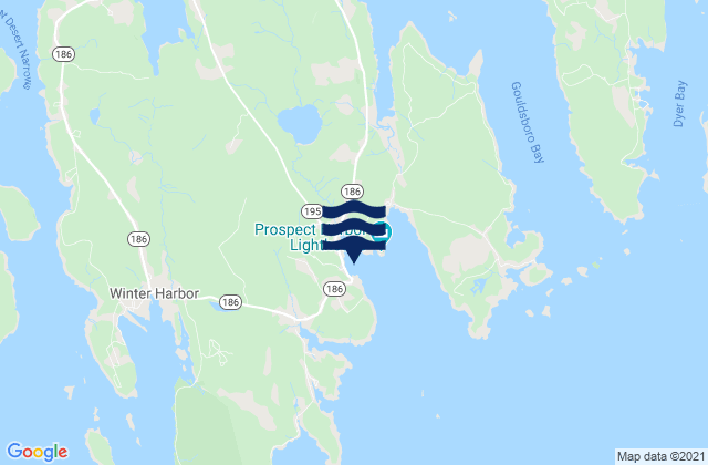 Mapa da tábua de marés em Prospect Harbor, United States