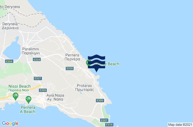 Mapa da tábua de marés em Protaras, Cyprus