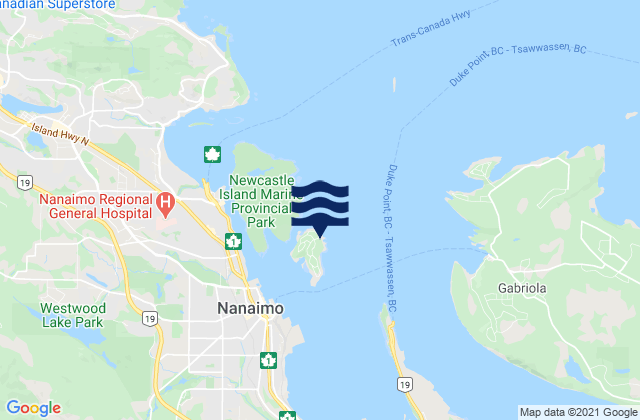 Mapa da tábua de marés em Protection Island, Canada