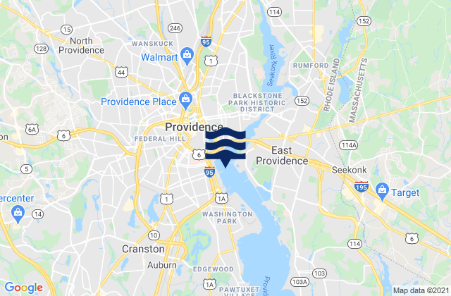 Mapa da tábua de marés em Providence River Fox Point Reach, United States