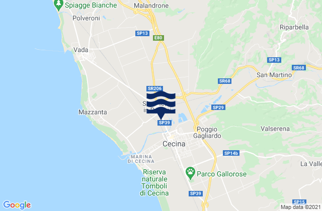 Mapa da tábua de marés em Province of Pisa, Italy