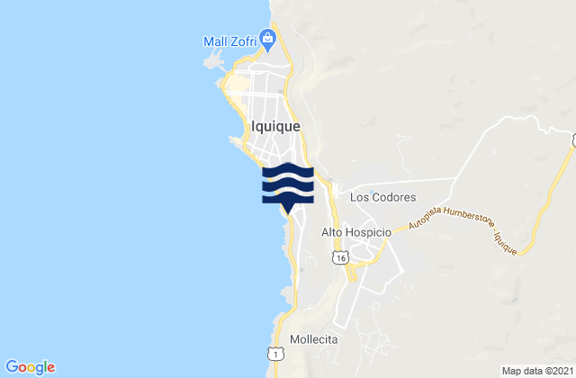 Mapa da tábua de marés em Provincia de Iquique, Chile