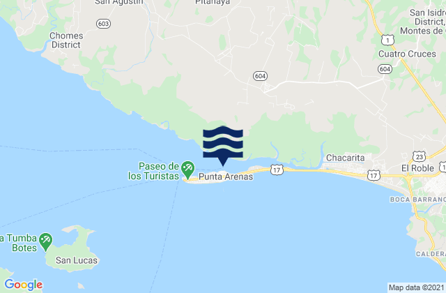 Mapa da tábua de marés em Provincia de Puntarenas, Costa Rica