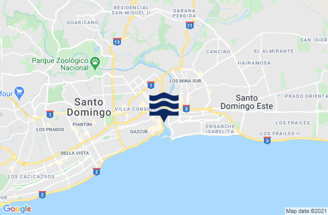 Mapa da tábua de marés em Provincia de Santo Domingo, Dominican Republic
