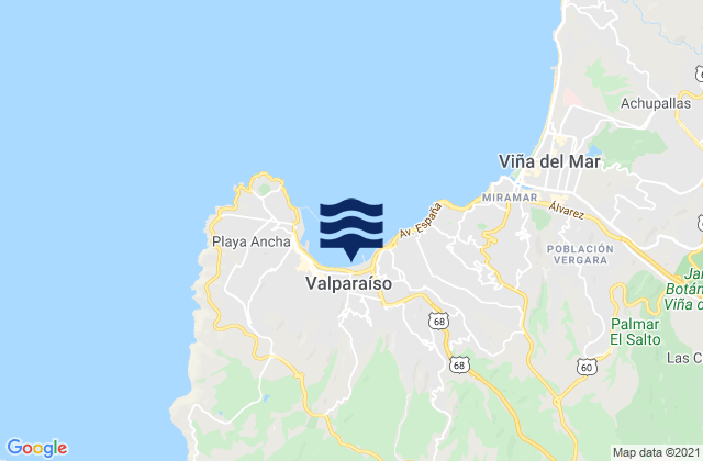 Mapa da tábua de marés em Provincia de Valparaíso, Chile