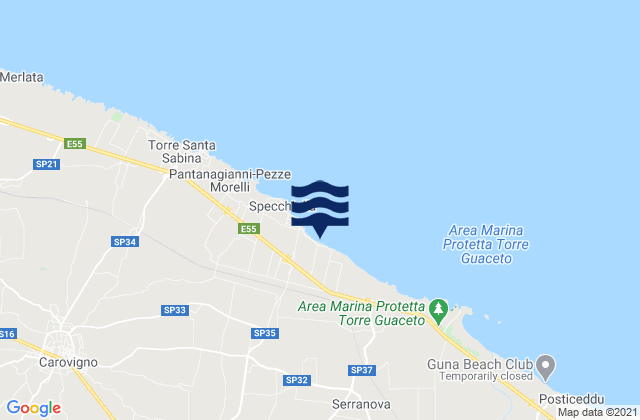 Mapa da tábua de marés em Provincia di Brindisi, Italy
