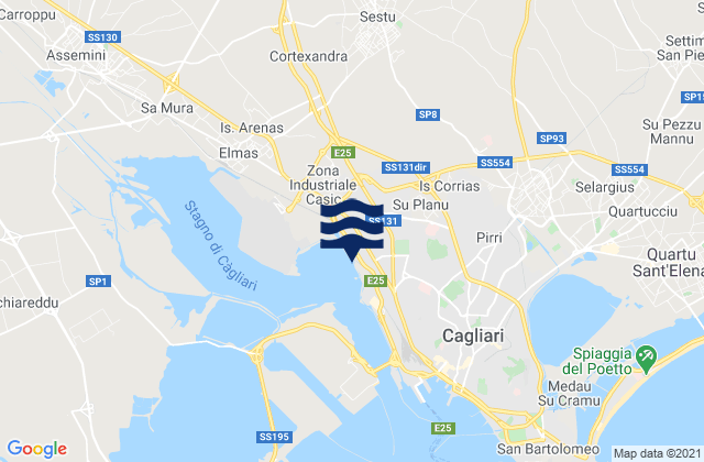 Mapa da tábua de marés em Provincia di Cagliari, Italy